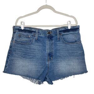 Madewell The Perfect Jean Short Frayed Hem Shorts High Rise Denim Blue Size 32